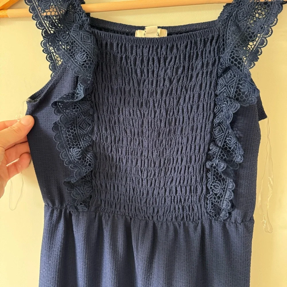 Blue Ruched Square Neck Sundress for Cocktail